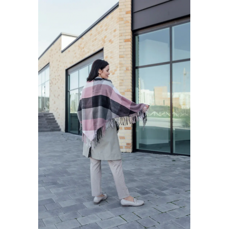 Велика чорно-рожева кашемірова хустка косинка в клітину CASHMERE